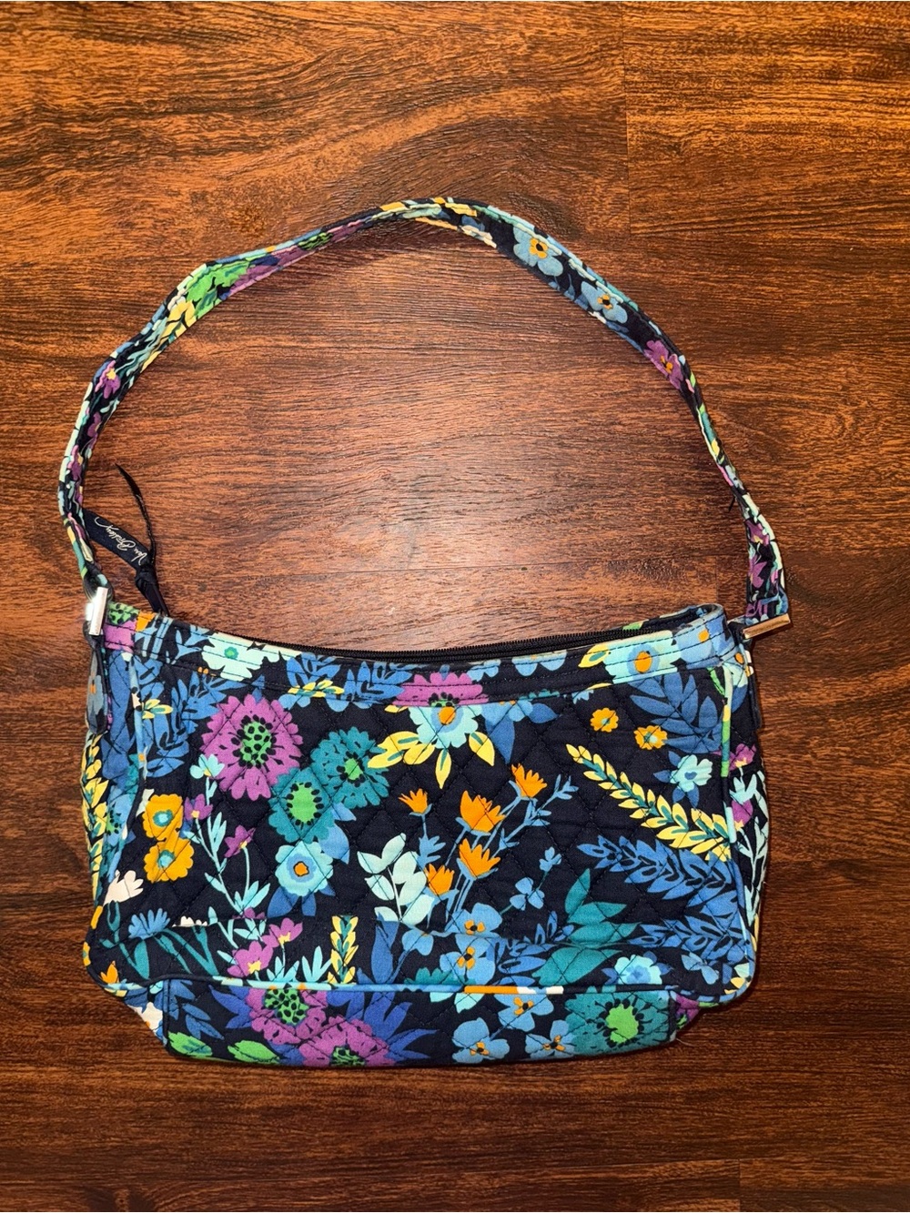Vera Bradley Navy Floral Quilted Shoulder Bag with Multi-Color Blooms